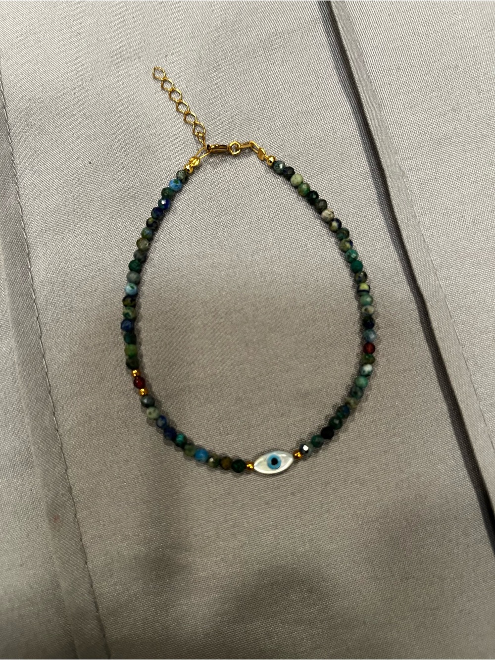 Beaded Evil Eye Bracelet in Green Multi with Gold Accent